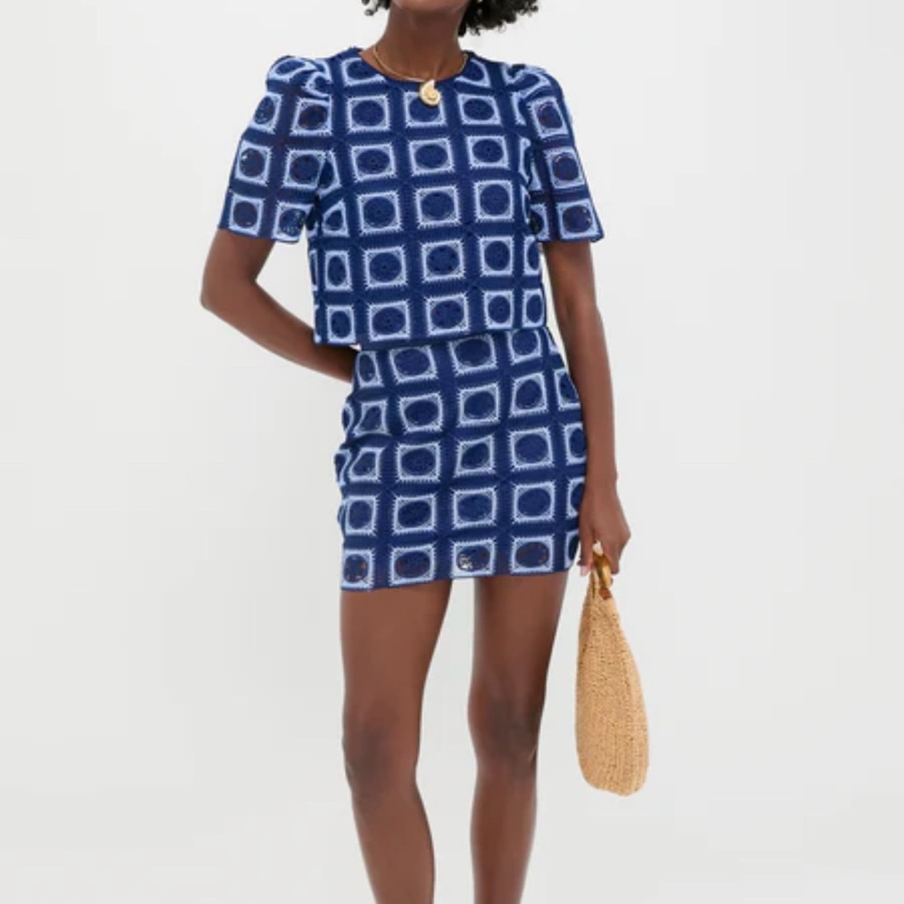 Hyacinth house blue  and White Geometric Two-Piece Set